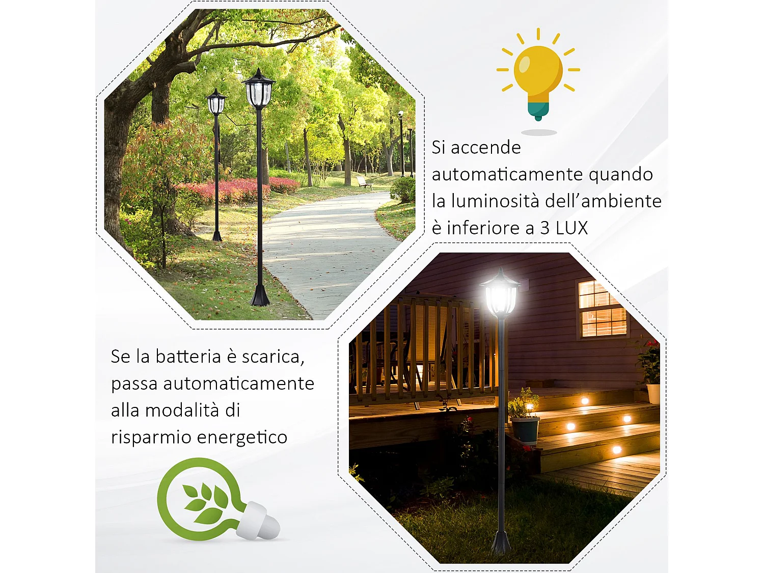 Lampione da esterni con 6 luci led accensione automatica impermeabile