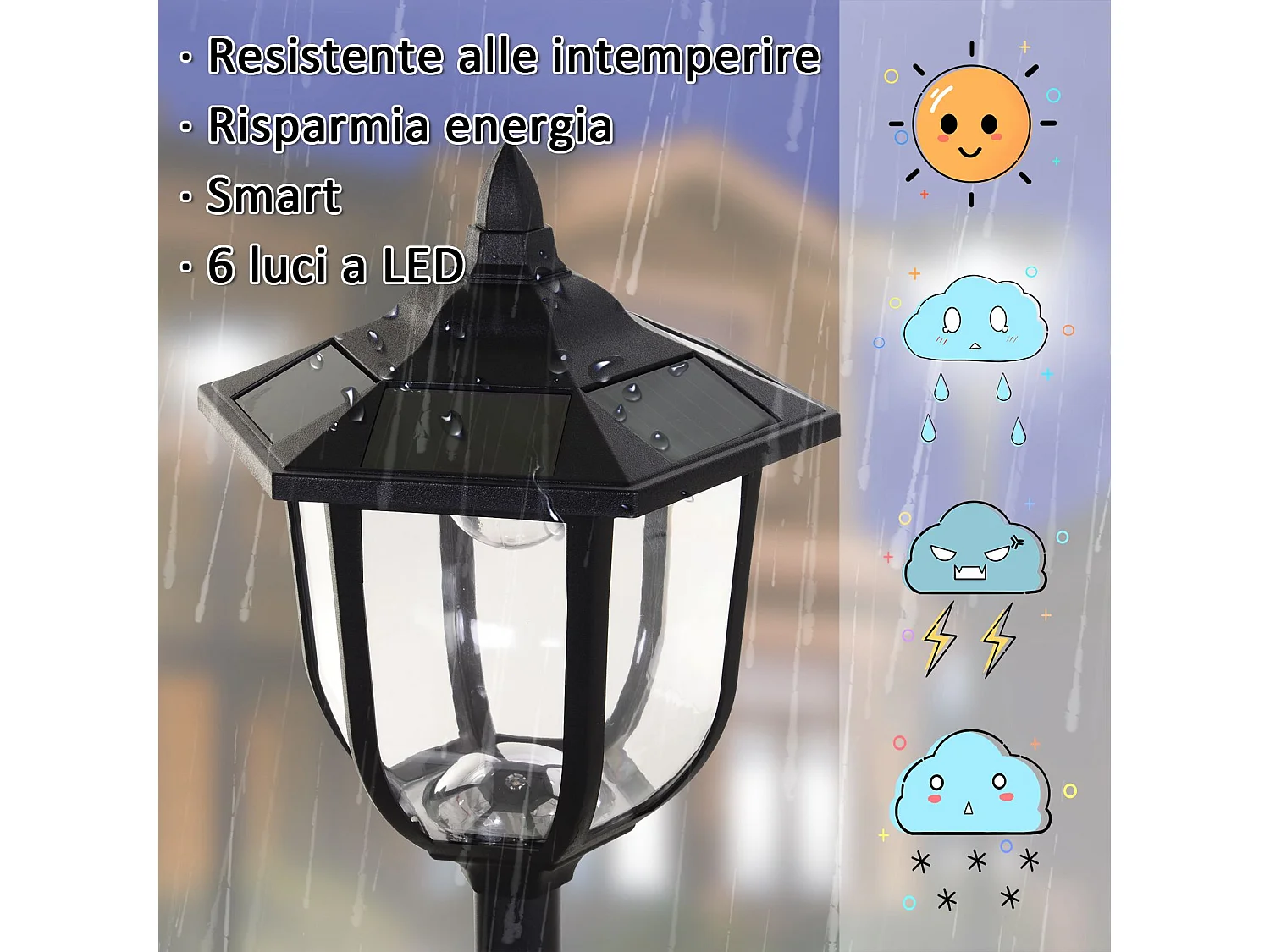 Lampione da esterni con 6 luci led accensione automatica impermeabile