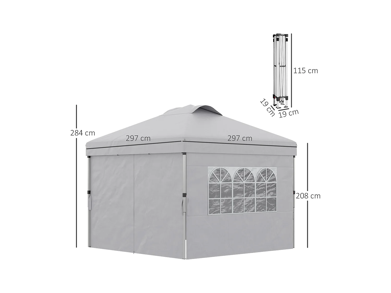 Gazebo pieghevole 3x3 m con altezza regolabile e borsa grigio chiaro