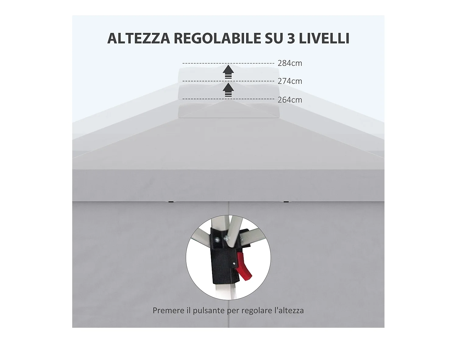 Gazebo pieghevole 3x3 m con altezza regolabile e borsa grigio chiaro