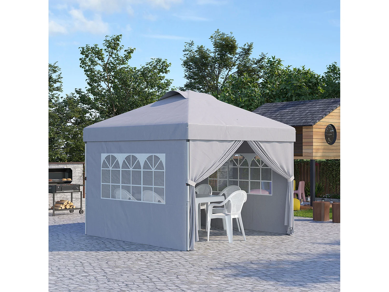 Gazebo pieghevole 3x3 m con altezza regolabile e borsa grigio chiaro