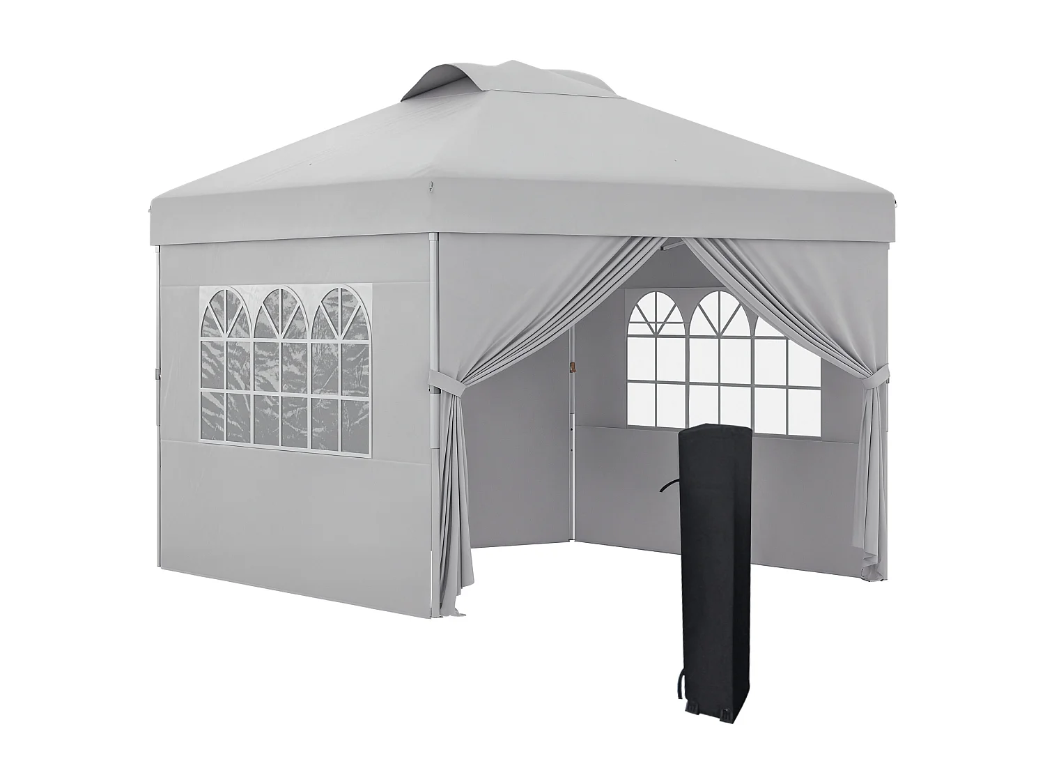 Gazebo pieghevole 3x3 m con altezza regolabile e borsa grigio chiaro