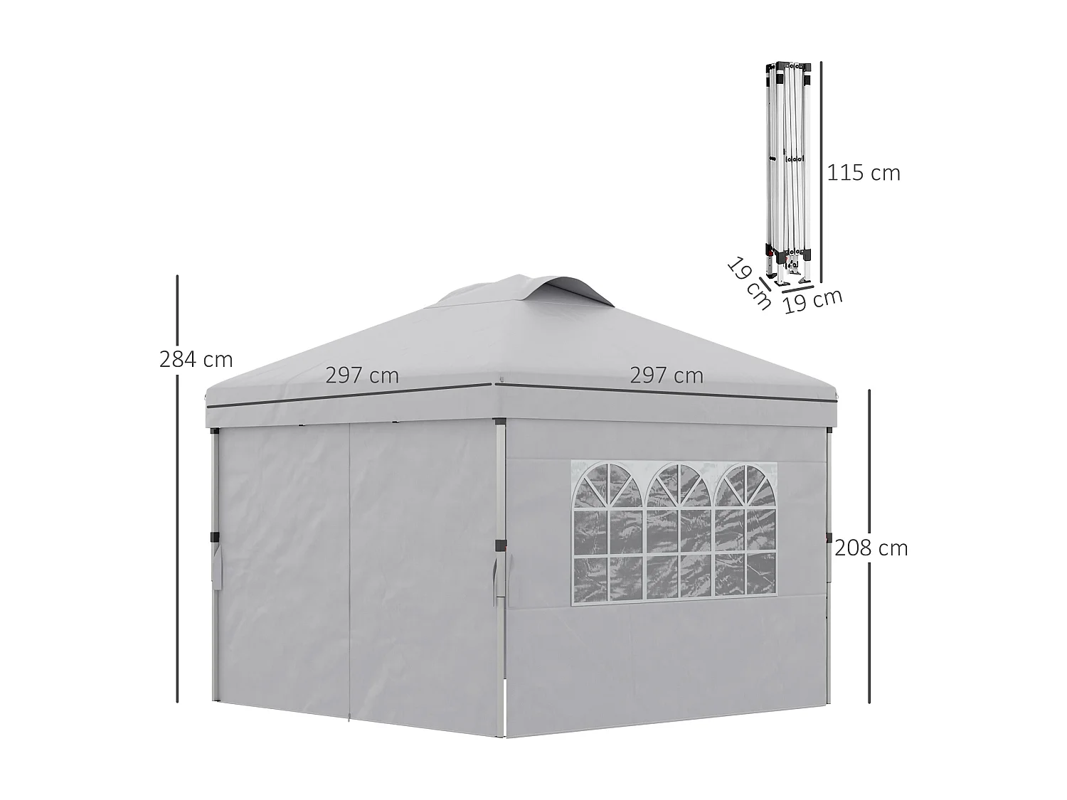 Gazebo pieghevole 3x3 m con altezza regolabile e borsa grigio chiaro