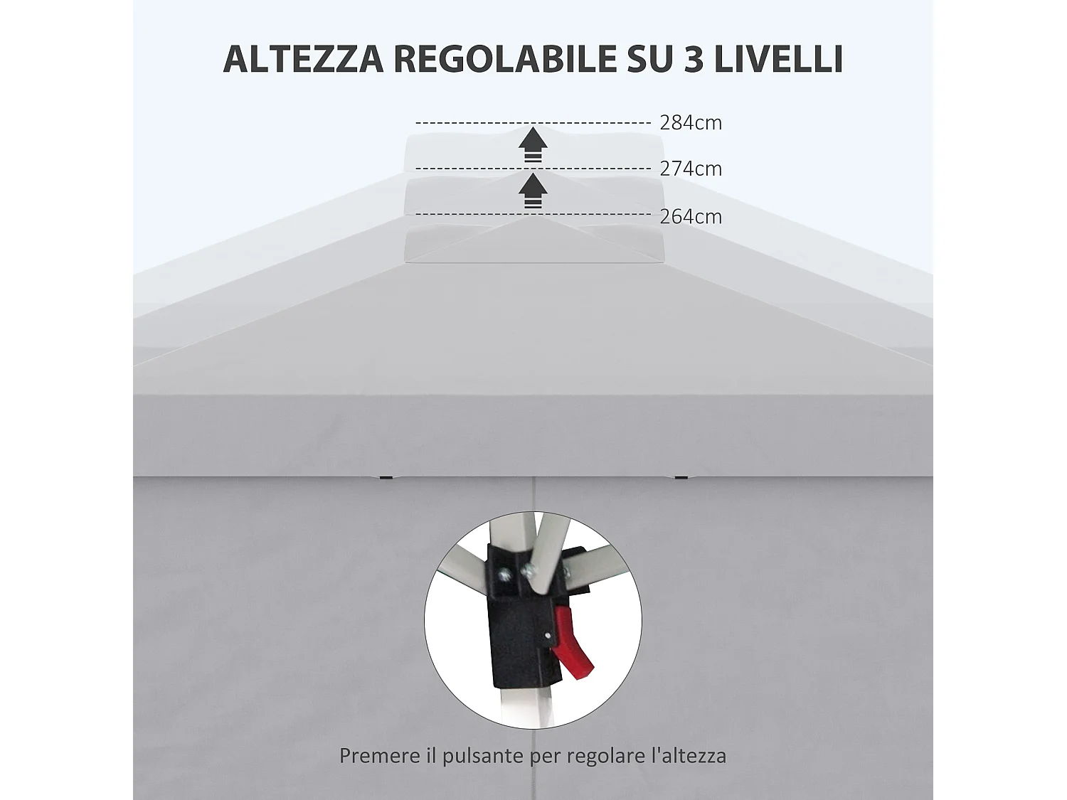 Gazebo pieghevole 3x3 m con altezza regolabile e borsa grigio chiaro