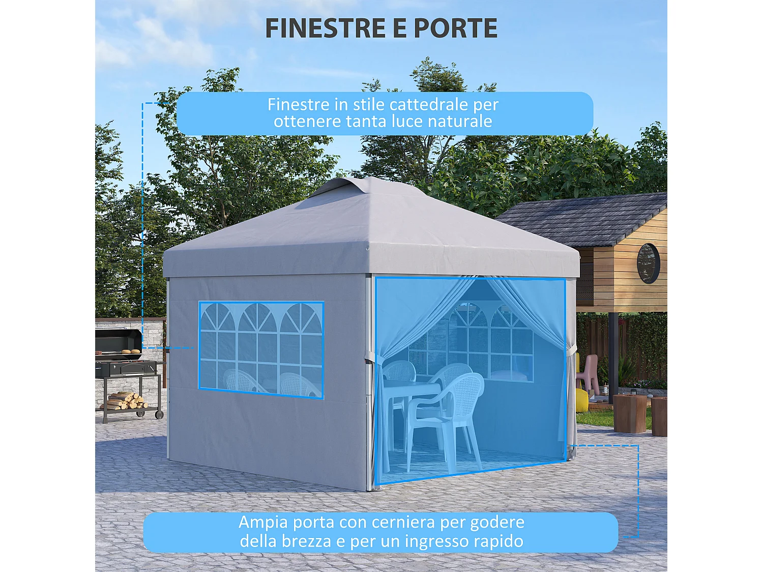 Gazebo pieghevole 3x3 m con altezza regolabile e borsa grigio chiaro