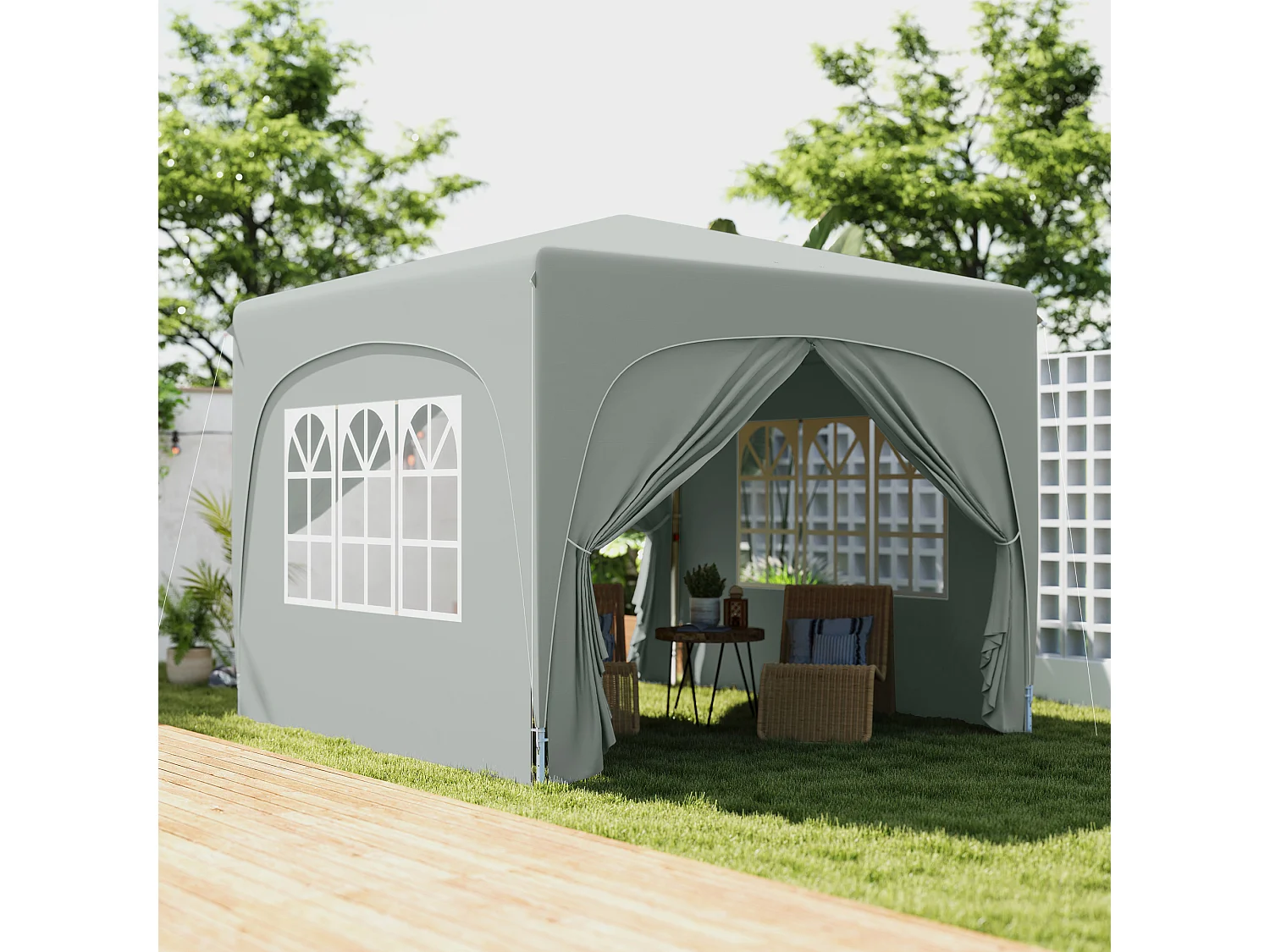 Gazebo da giardino 3x3m pieghevole con altezza regolabile grigio