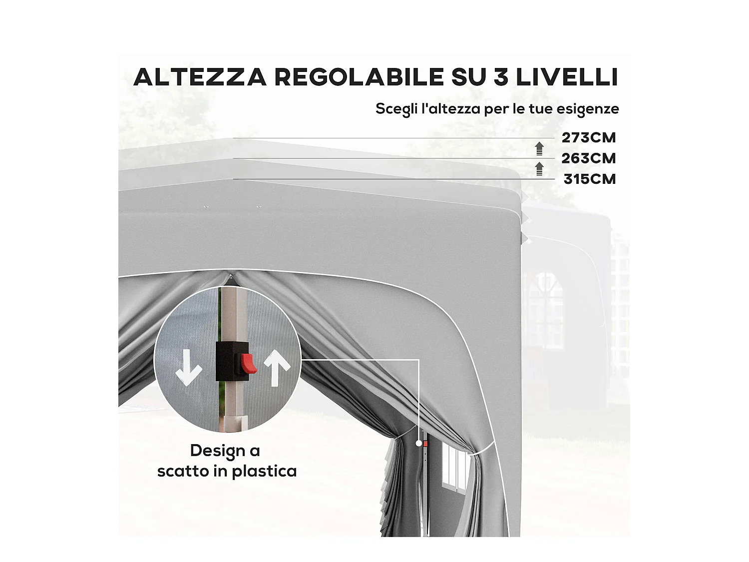 Gazebo da giardino 3x3m pieghevole con altezza regolabile grigio