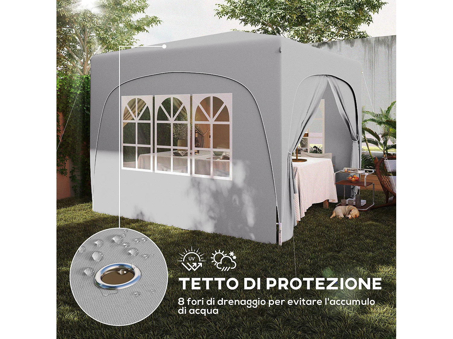 Gazebo da giardino 3x3m pieghevole con altezza regolabile grigio