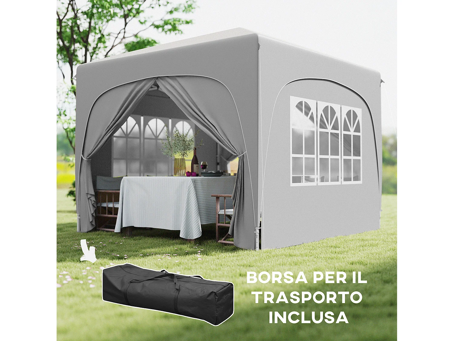Gazebo da giardino 3x3m pieghevole con altezza regolabile grigio
