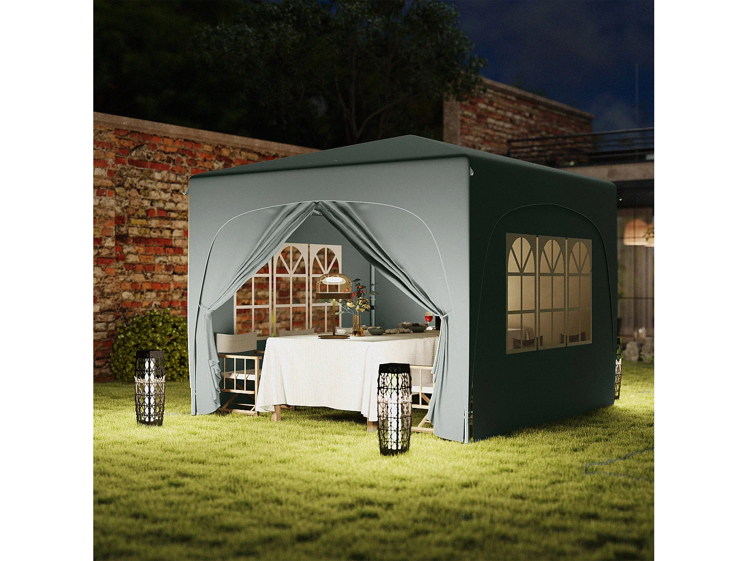 Gazebo da giardino 3x3m pieghevole con altezza regolabile grigio