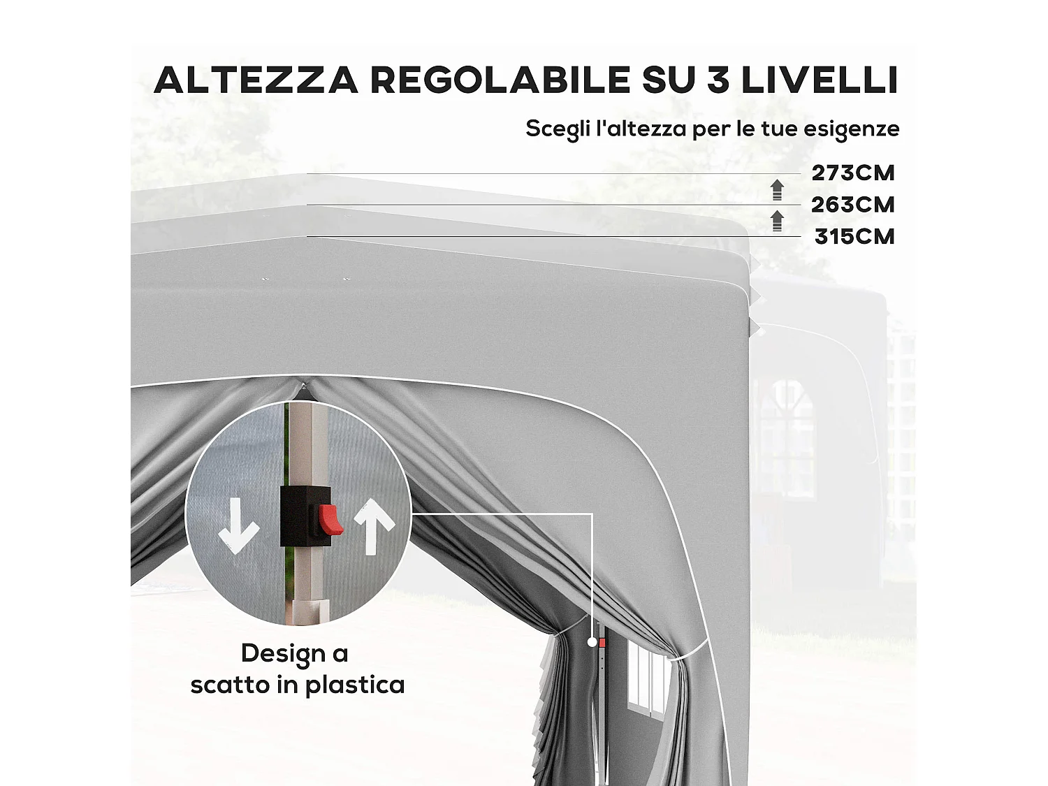 Gazebo da giardino 3x3m pieghevole con altezza regolabile grigio