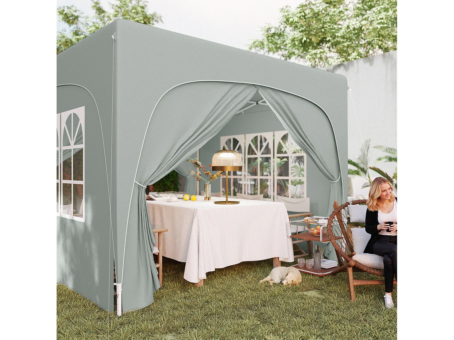 Gazebo da giardino 3x3m pieghevole con altezza regolabile grigio