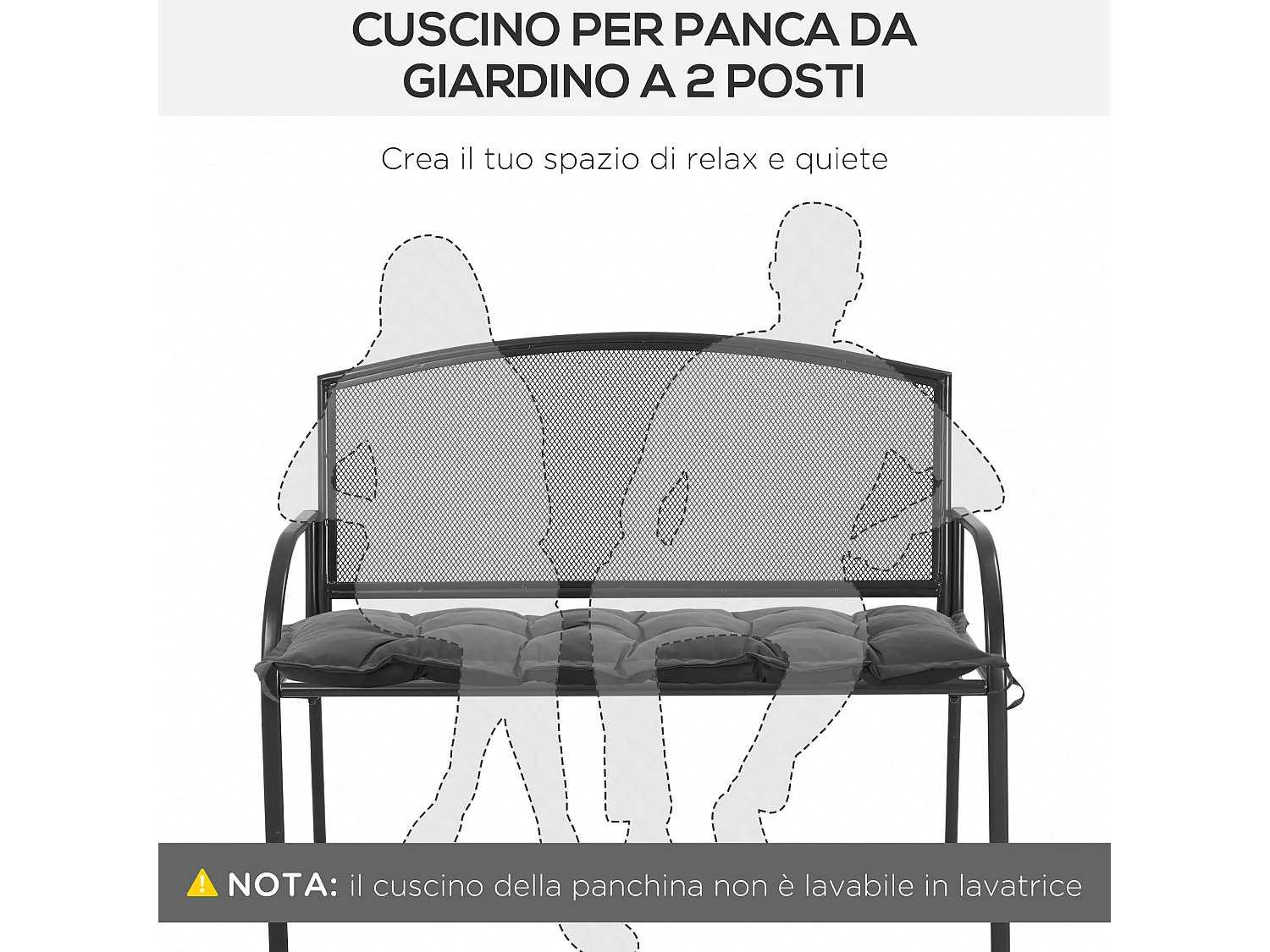 Cuscino per panchina da giardino 100x40cm grigio scuro