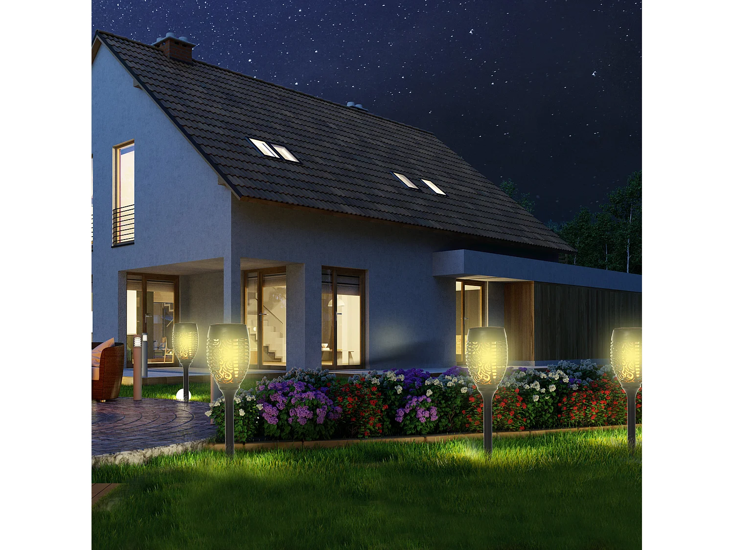 Set 4 faretti da esterno led a energia solare ø12x72 cm nero