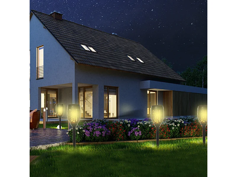 Set 4 faretti da esterno led a energia solare ø12x72 cm nero