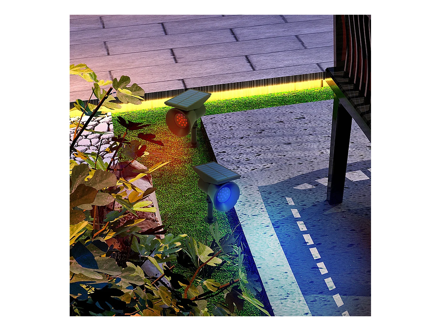 Set 2 luci da giardino solari rgb con 2 modalità di illuminazione nero