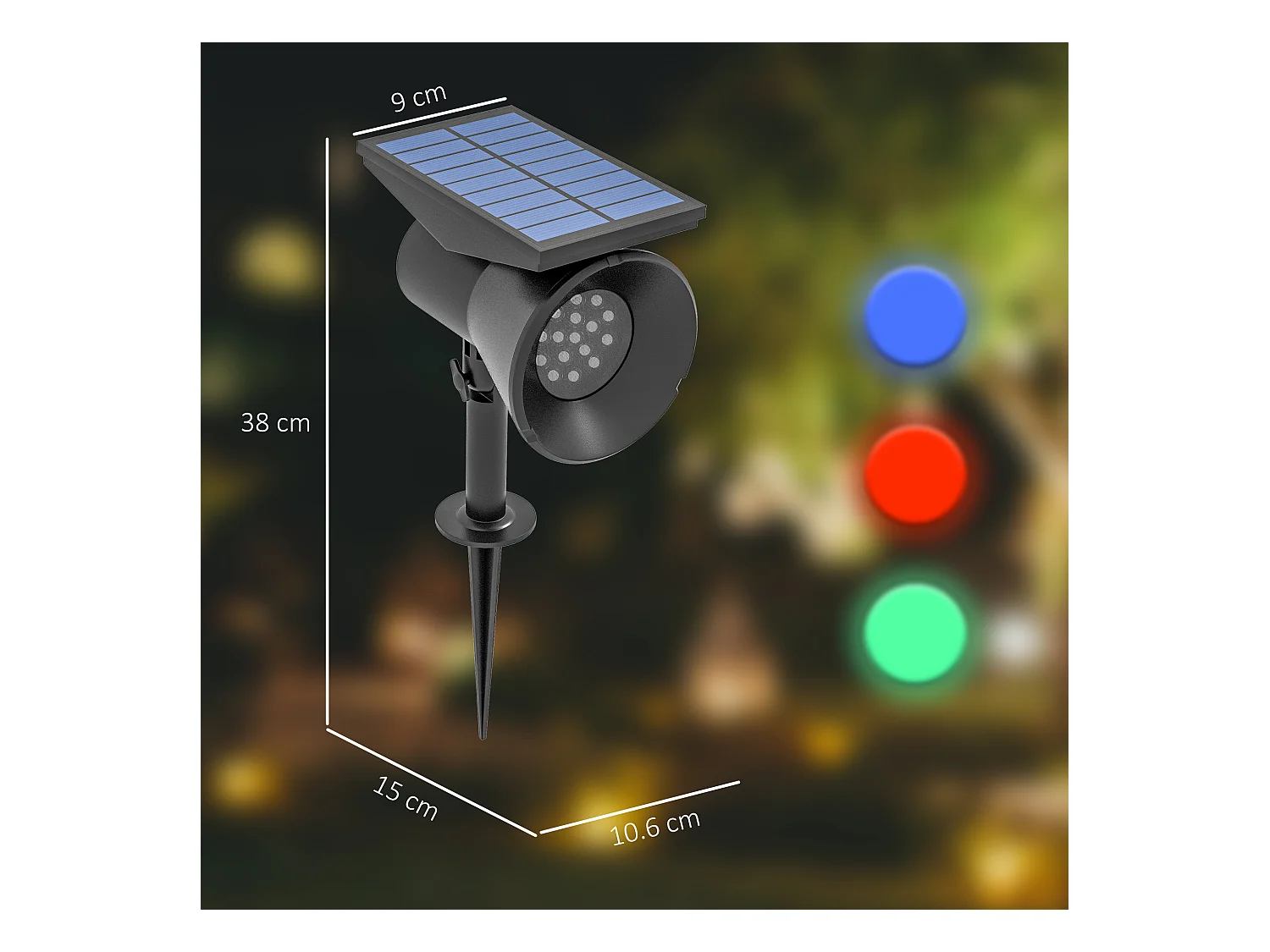 Set 2 luci da giardino solari rgb con 2 modalità di illuminazione nero