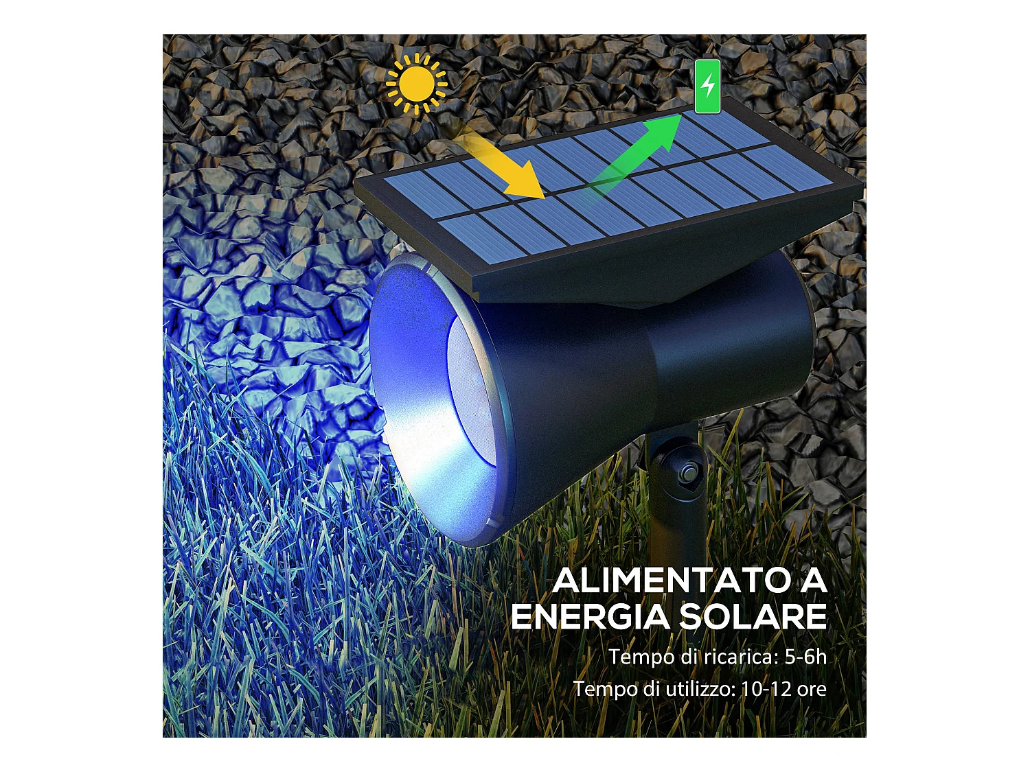 Set 2 luci da giardino solari rgb con 2 modalità di illuminazione nero