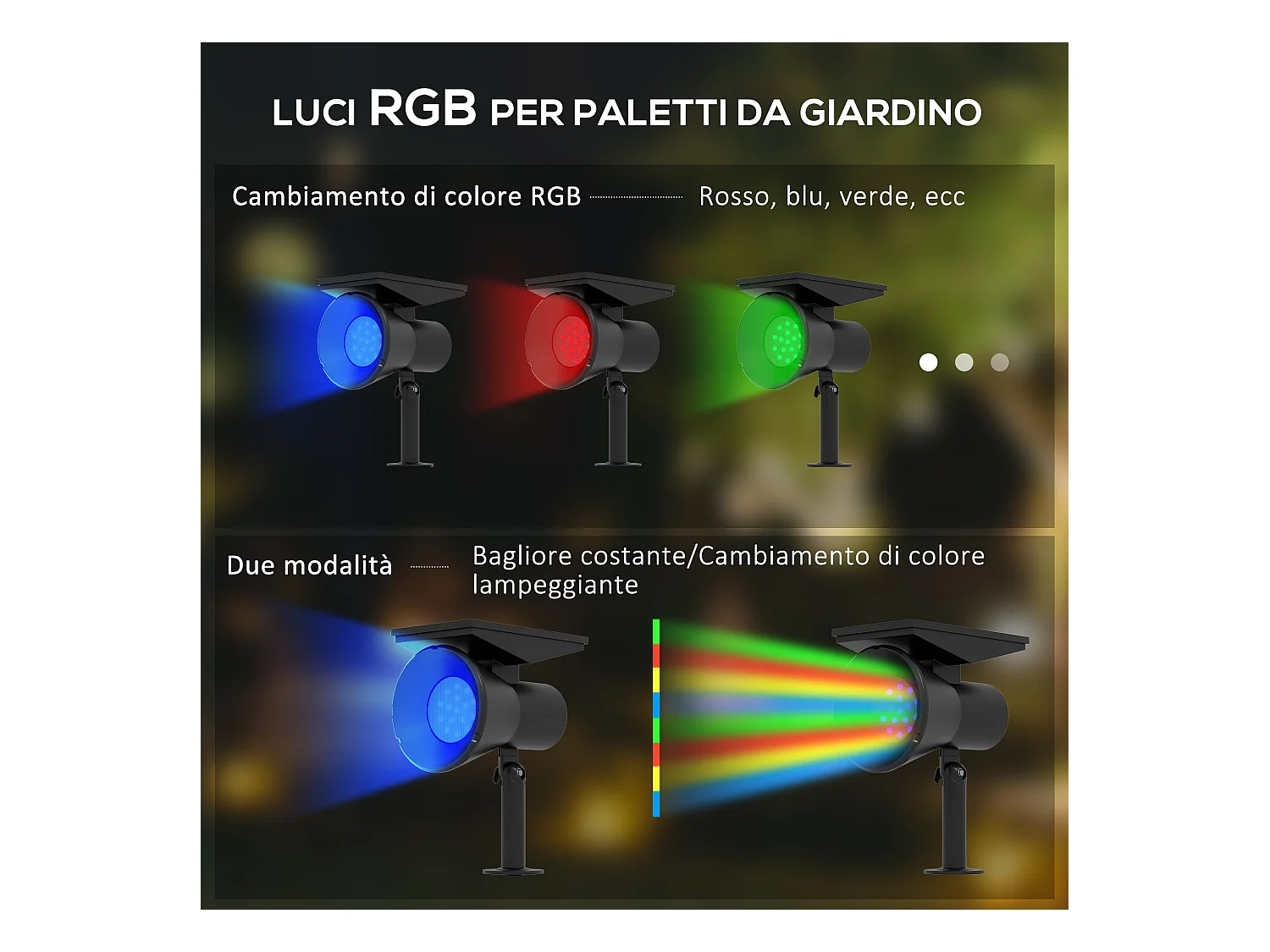 Set 2 luci da giardino solari rgb con 2 modalità di illuminazione nero