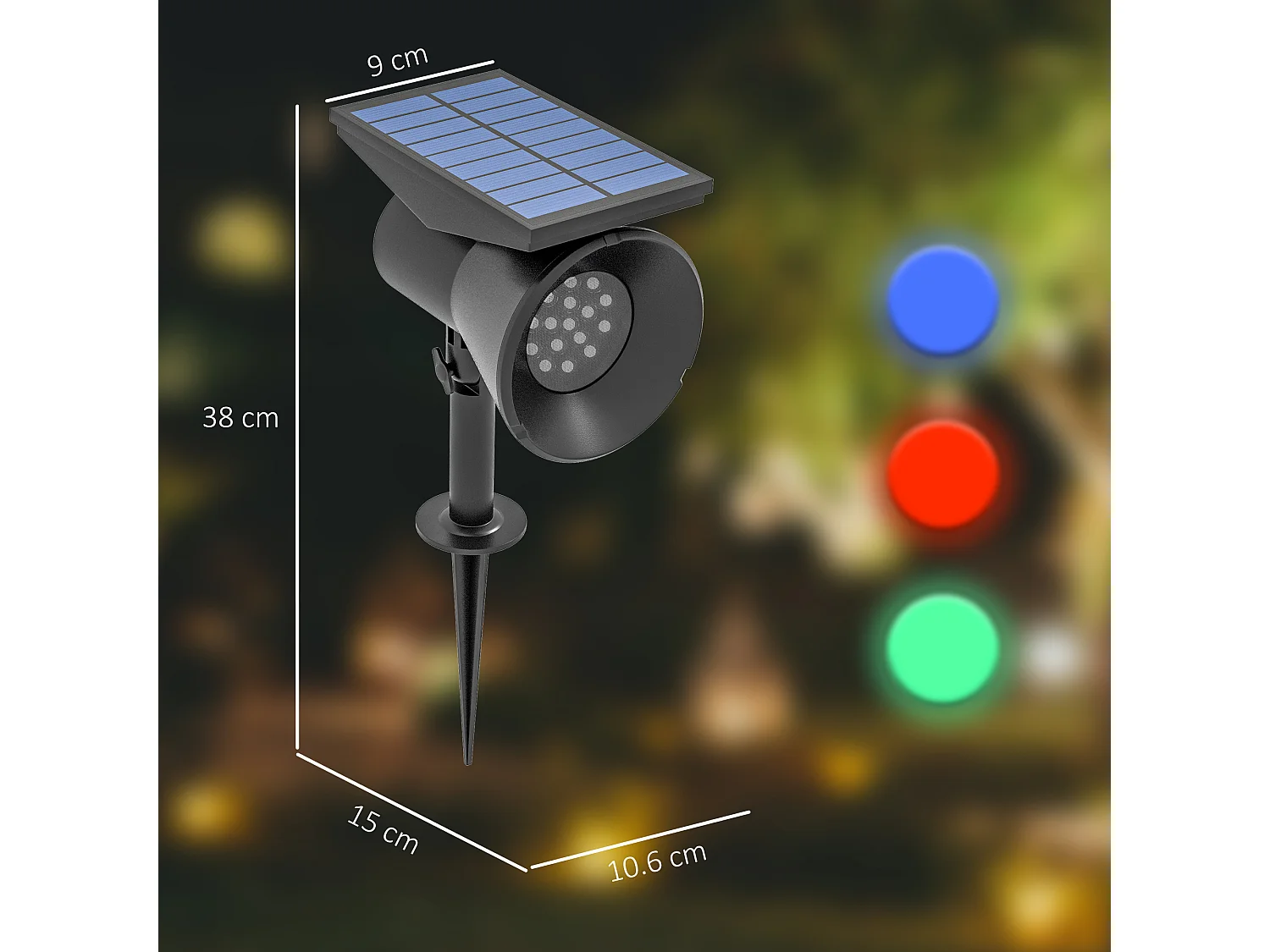 Set 2 luci da giardino solari rgb con 2 modalità di illuminazione nero