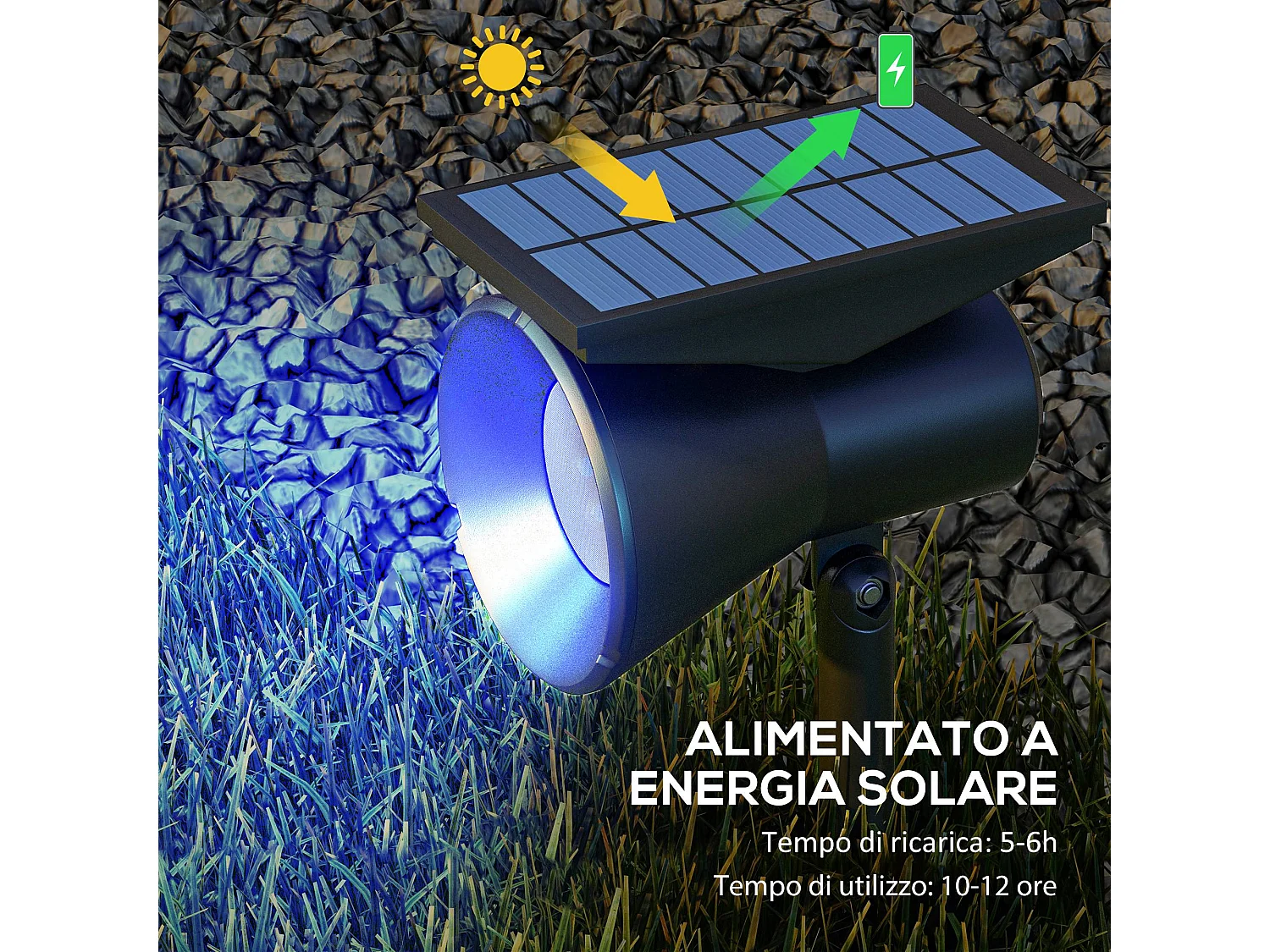 Set 2 luci da giardino solari rgb con 2 modalità di illuminazione nero