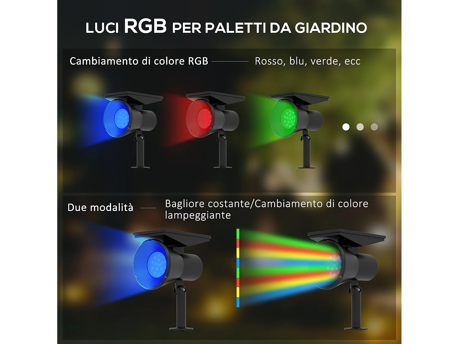 Set 2 luci da giardino solari rgb con 2 modalità di illuminazione nero