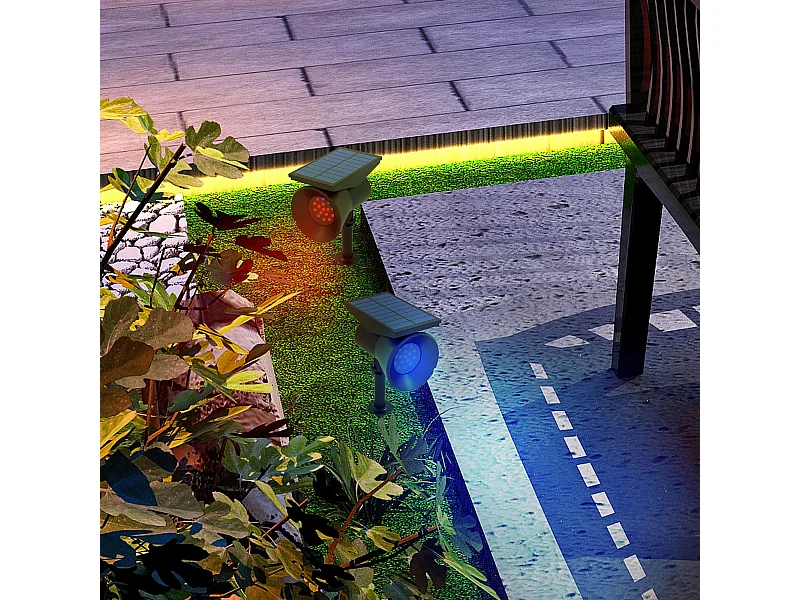 Set 2 luci da giardino solari rgb con 2 modalità di illuminazione nero
