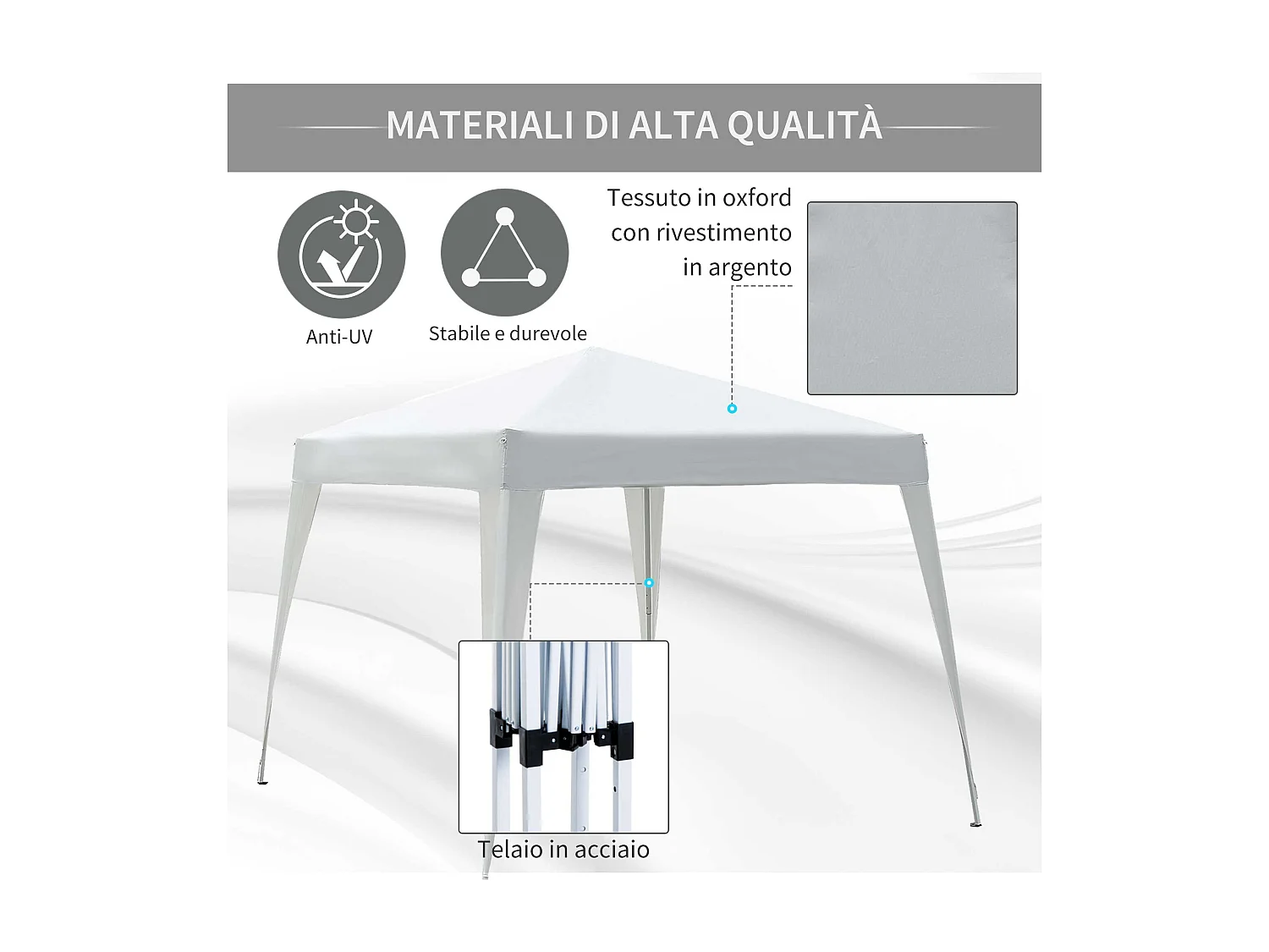 Gazebo pieghevole da giardino 2.4x2.4 m acciaio e poliestere
