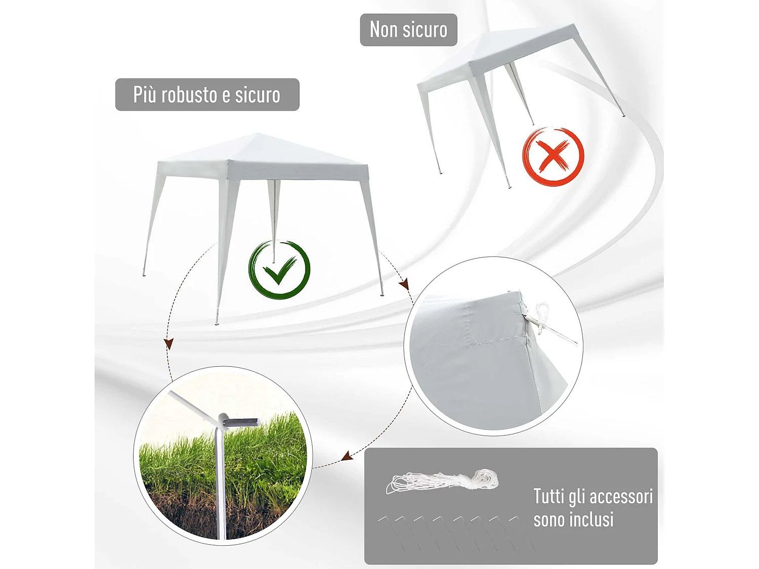 Gazebo pieghevole da giardino 2.4x2.4 m acciaio e poliestere