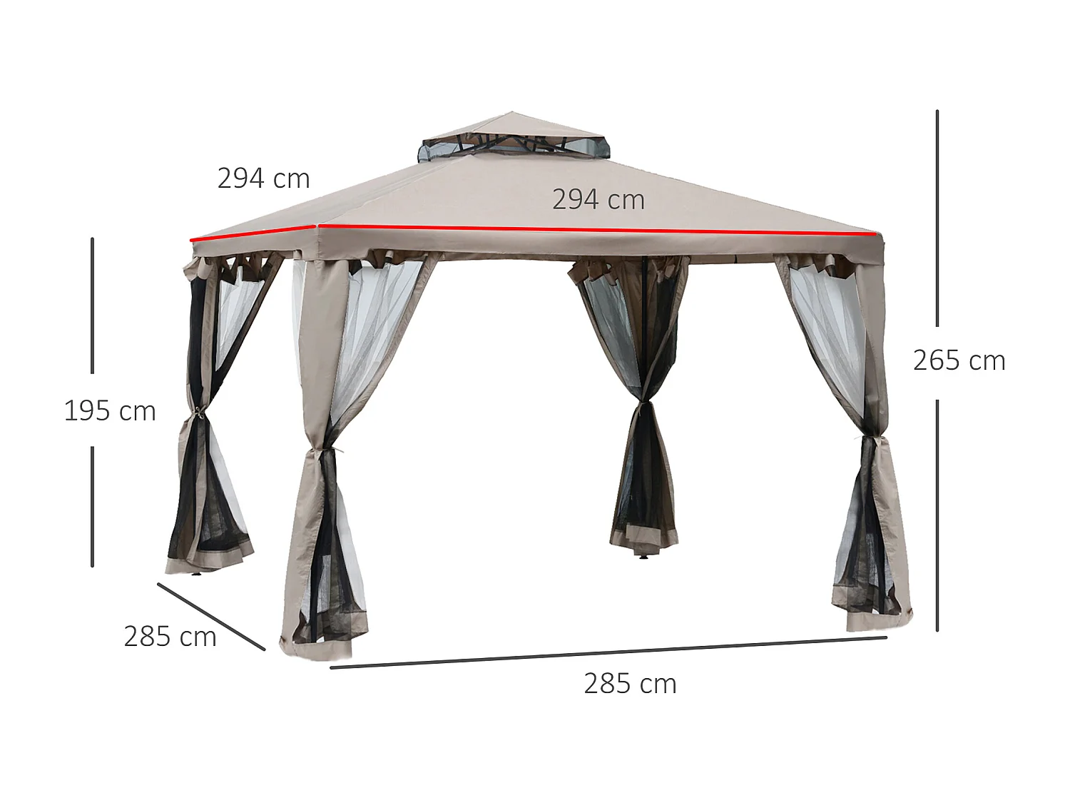 Gazebo da giardino 3x3m con zanzariera metallo e poliestere