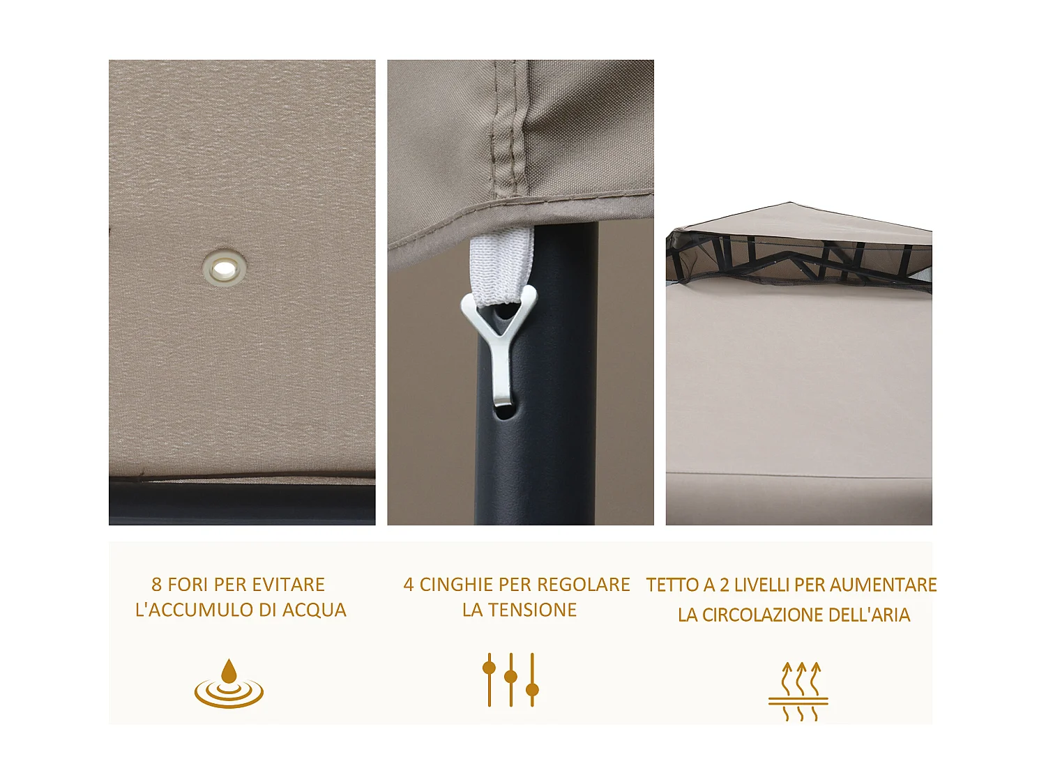 Gazebo da giardino 3x3m con zanzariera metallo e poliestere