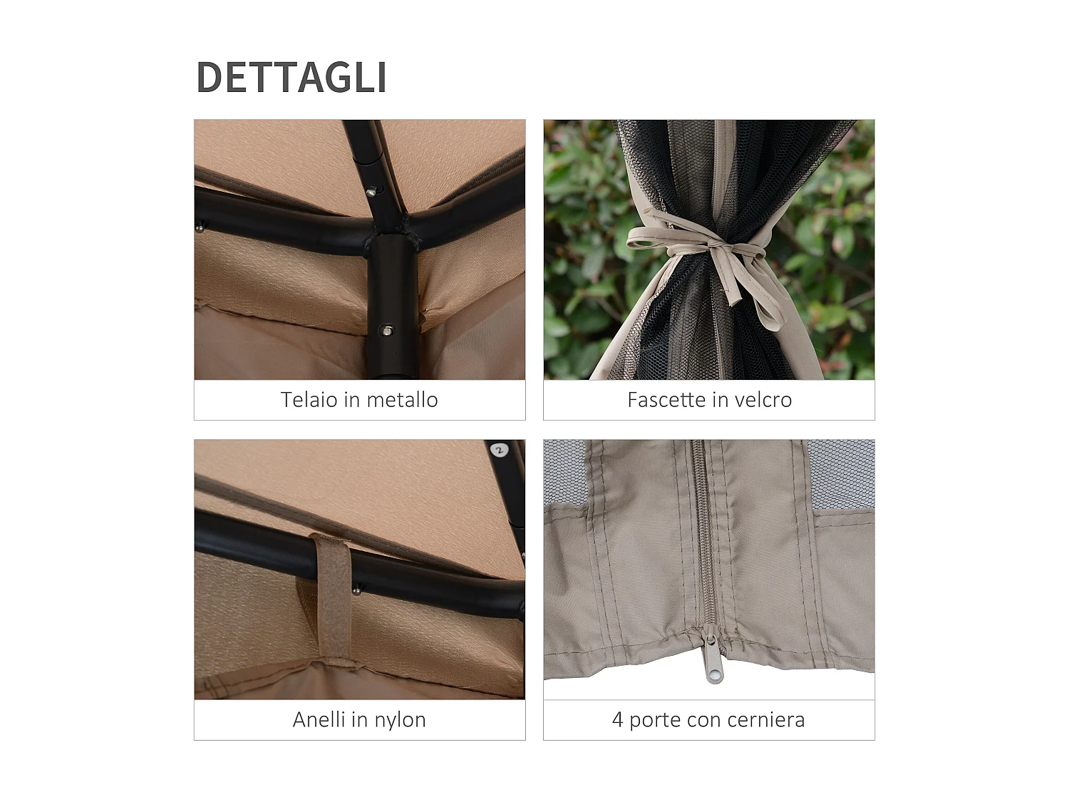 Gazebo da giardino 3x3m con zanzariera metallo e poliestere