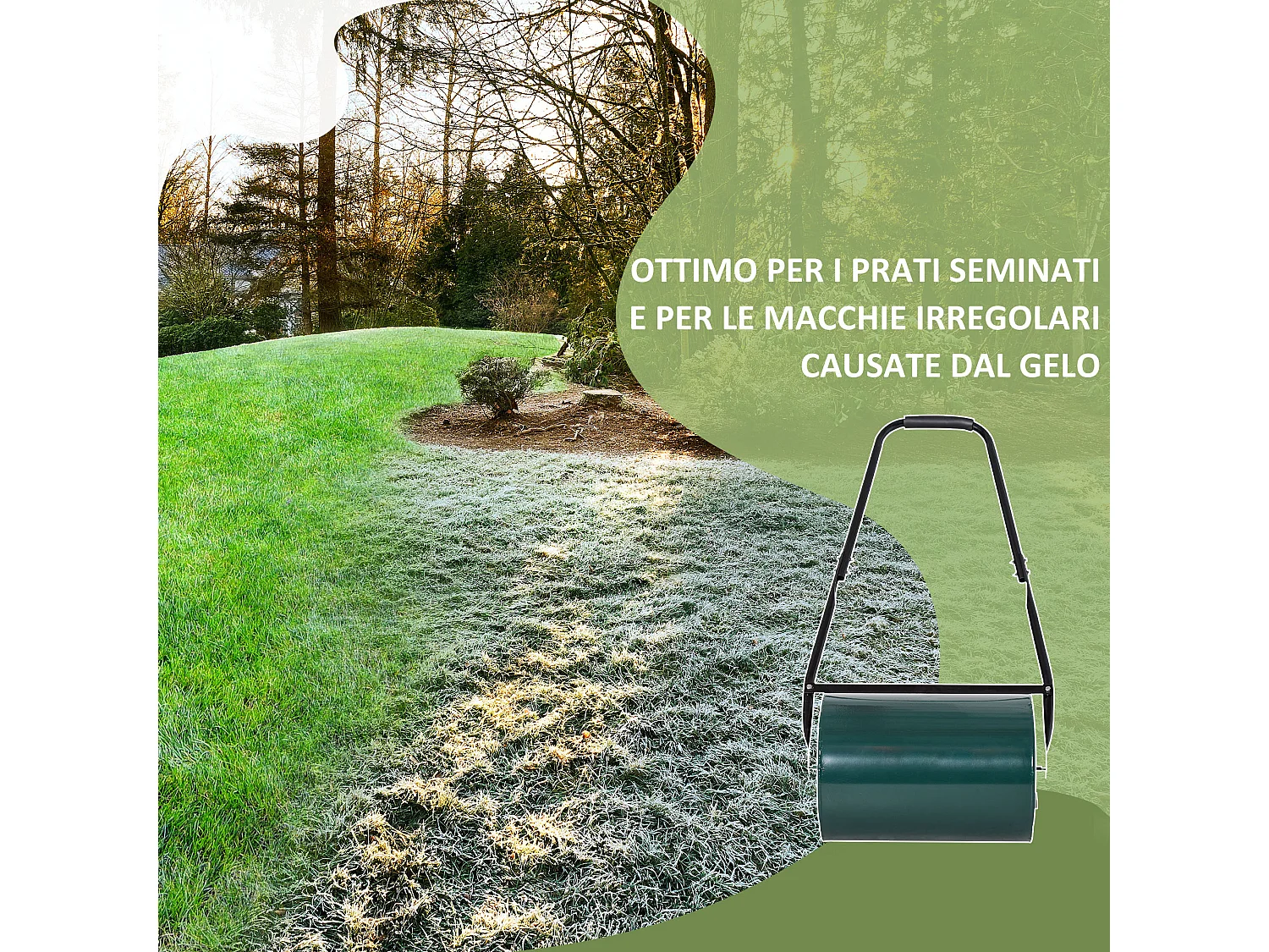 Rullo per prato da 30l di capacità in metallo verde scuro