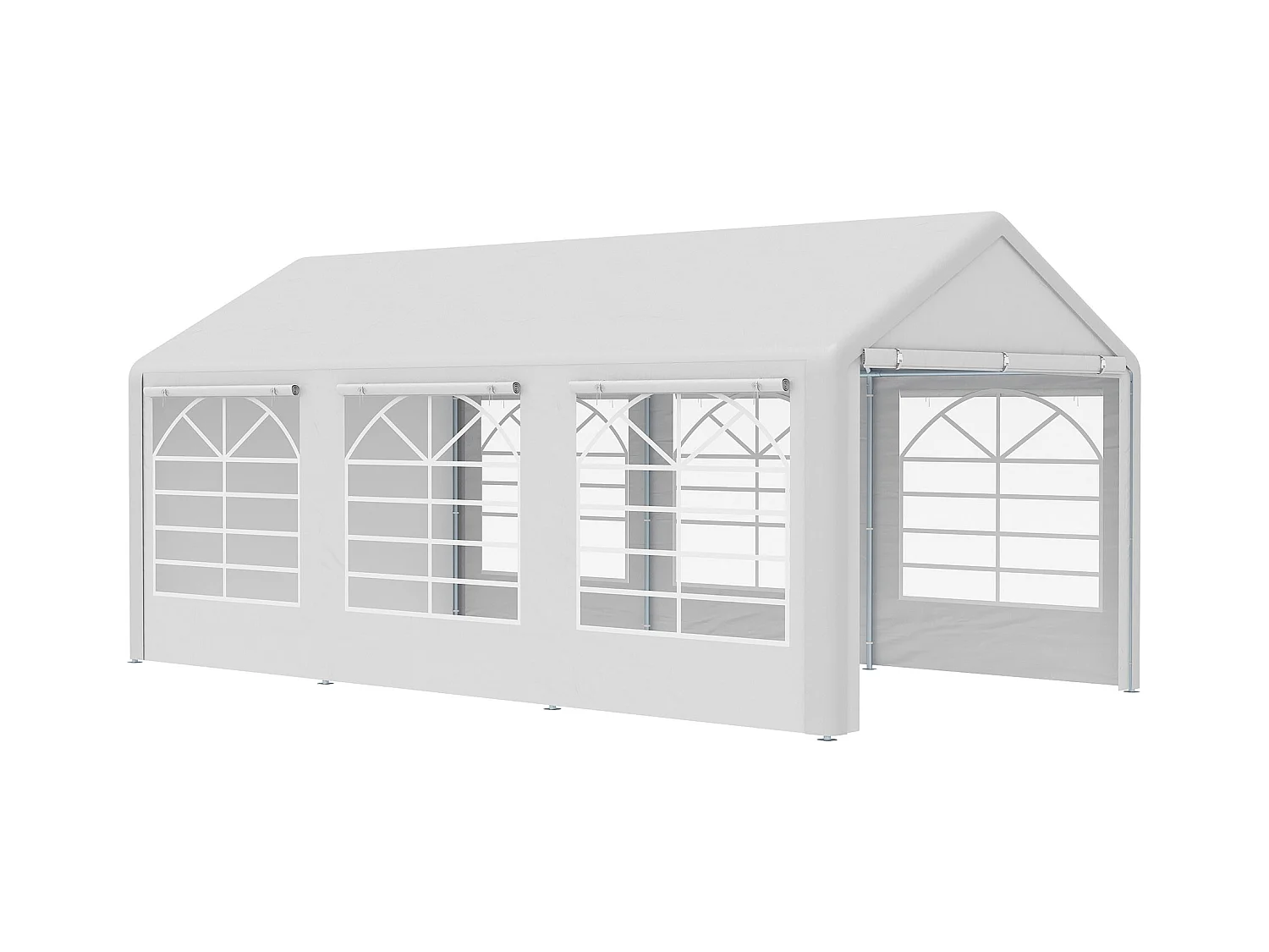 Gazebo da giardino con finestre e porte a cerniera 6x3m bianco