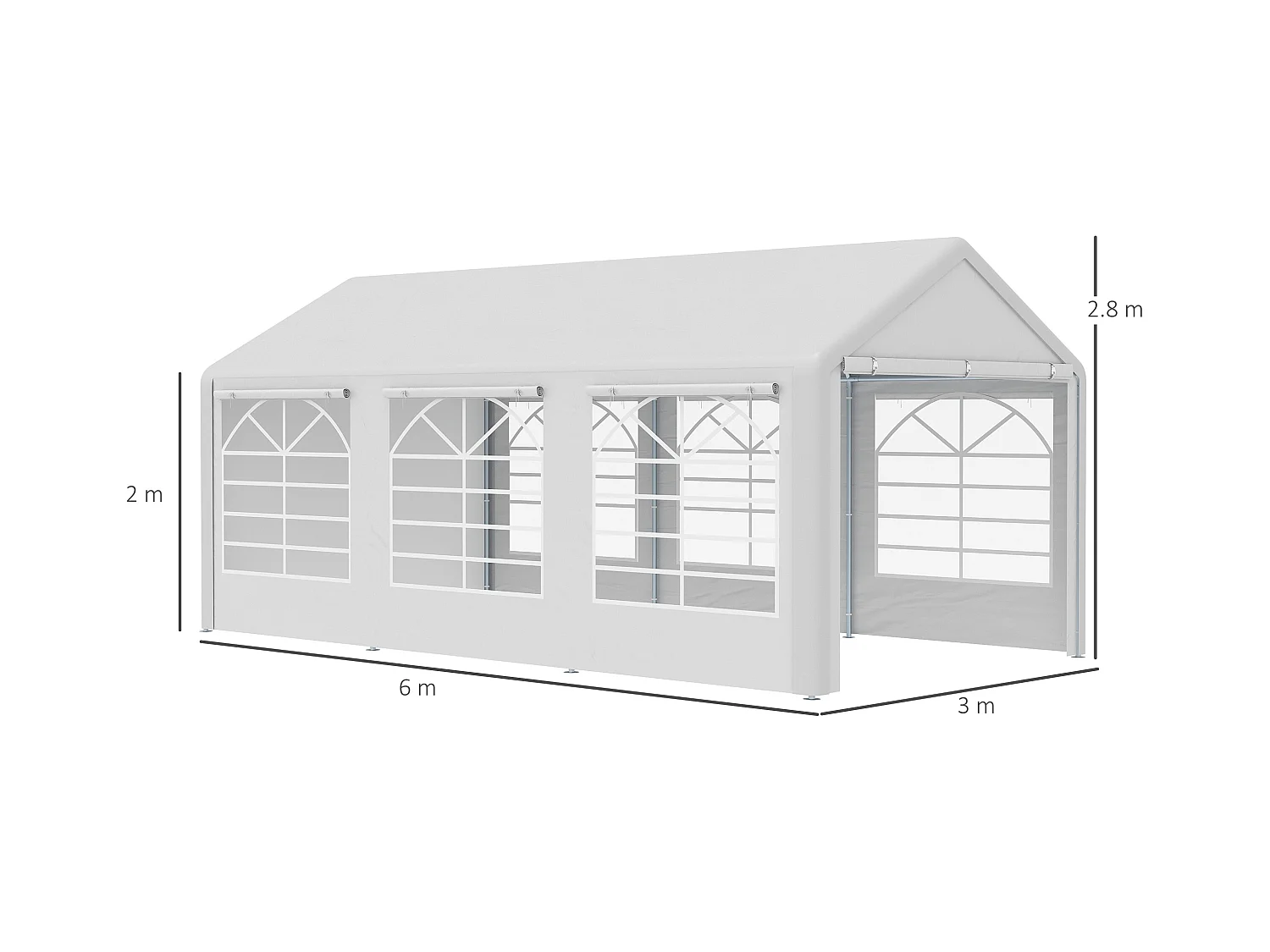 Gazebo da giardino con finestre e porte a cerniera 6x3m bianco