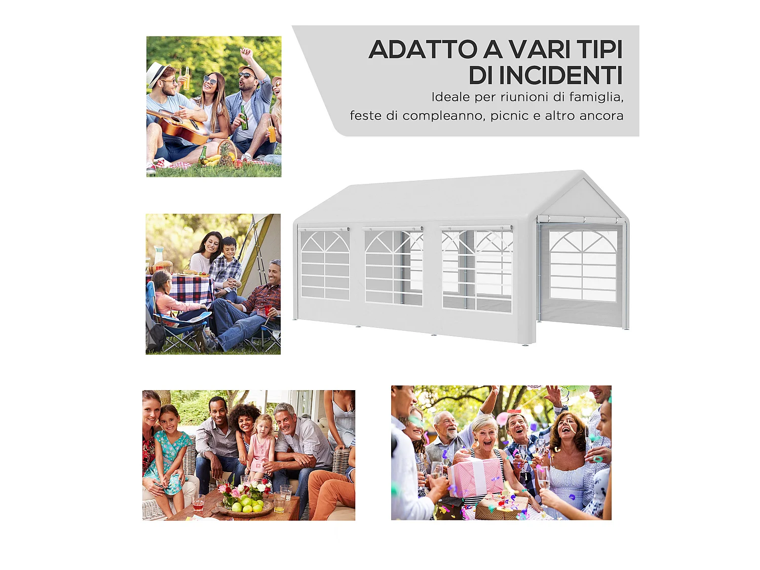 Gazebo da giardino con finestre e porte a cerniera 6x3m bianco