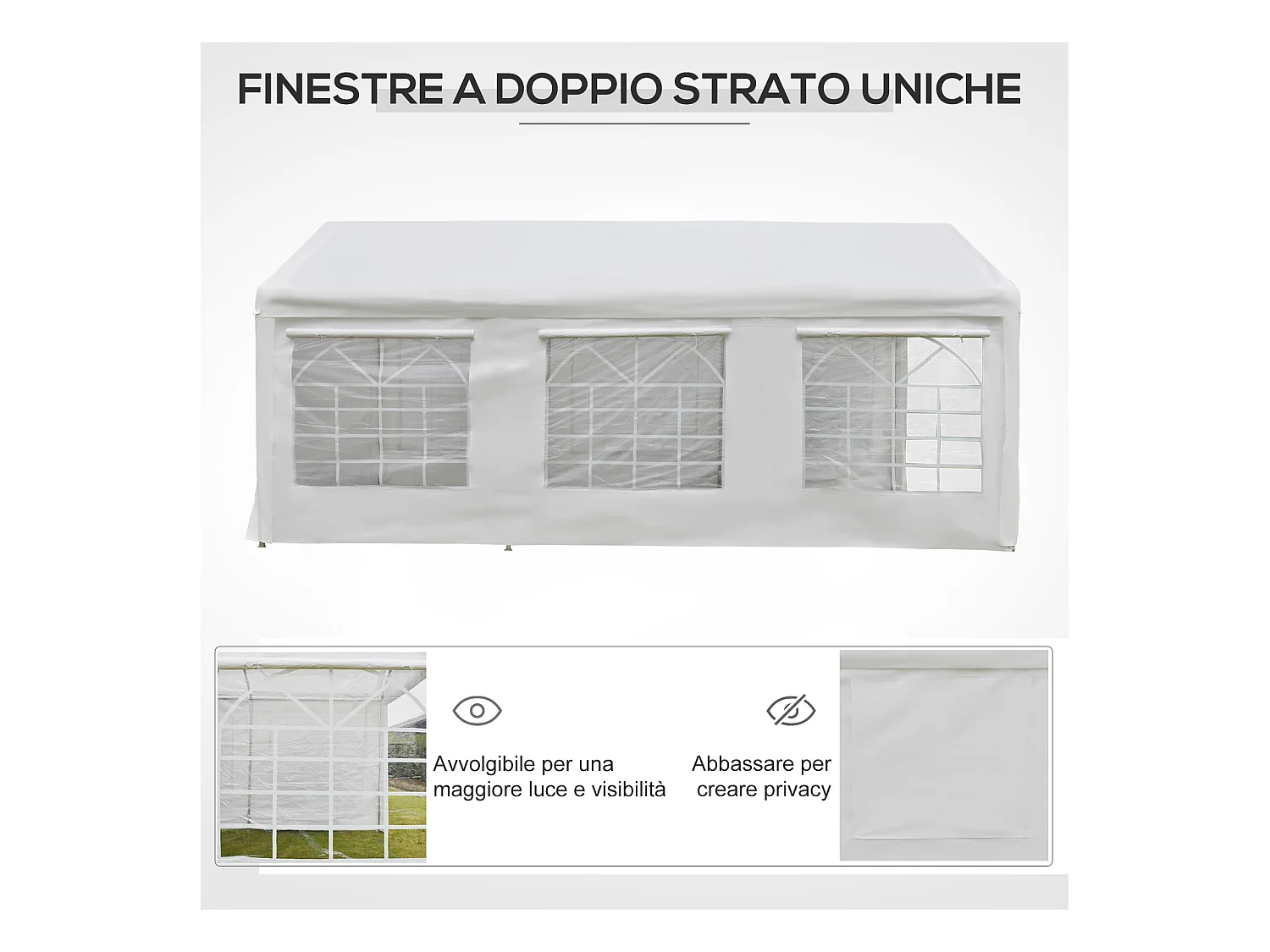Gazebo da giardino con finestre e porte a cerniera 6x3m bianco