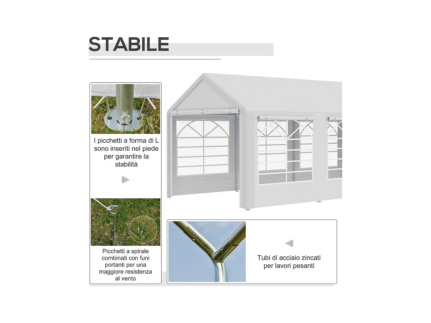 Gazebo da giardino con finestre e porte a cerniera 6x3m bianco