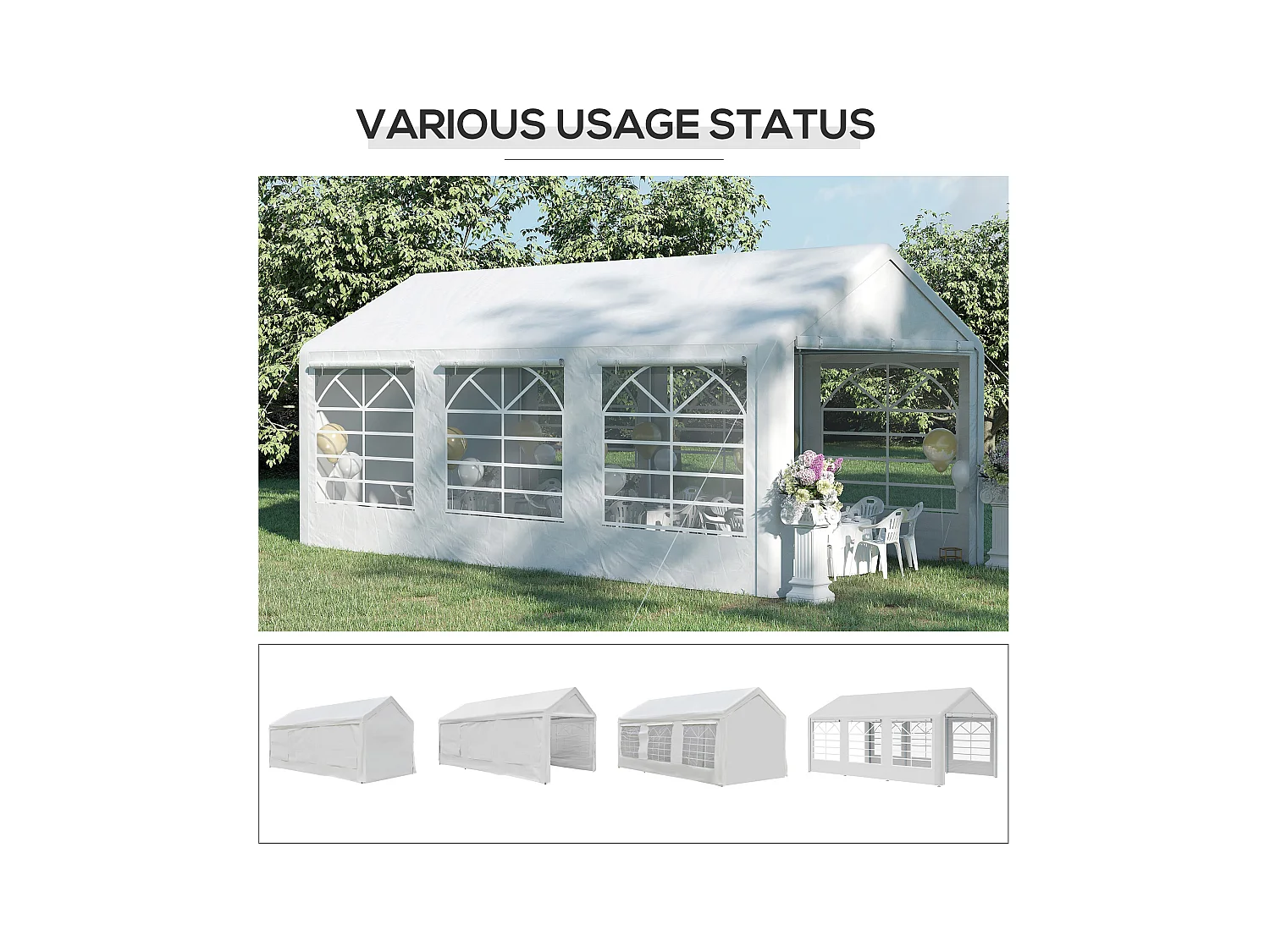 Gazebo da giardino con finestre e porte a cerniera 6x3m bianco
