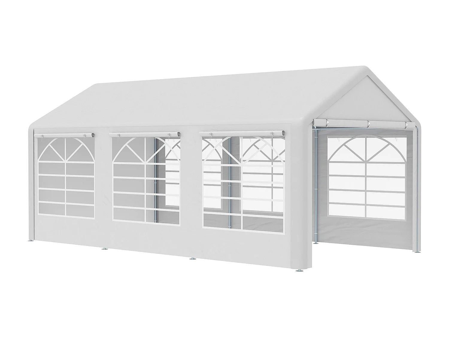 Gazebo da giardino con finestre e porte a cerniera 6x3m bianco