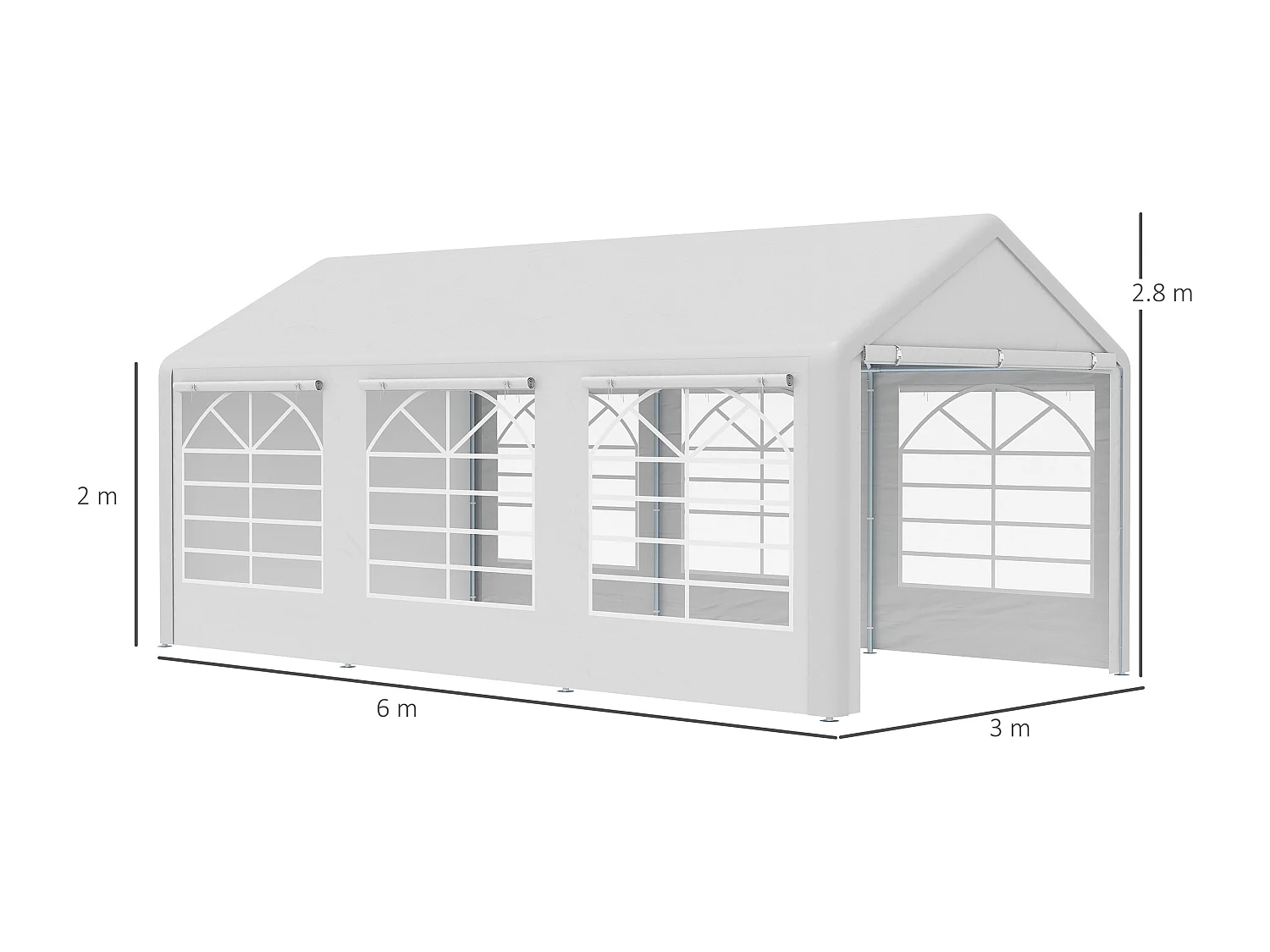 Gazebo da giardino con finestre e porte a cerniera 6x3m bianco