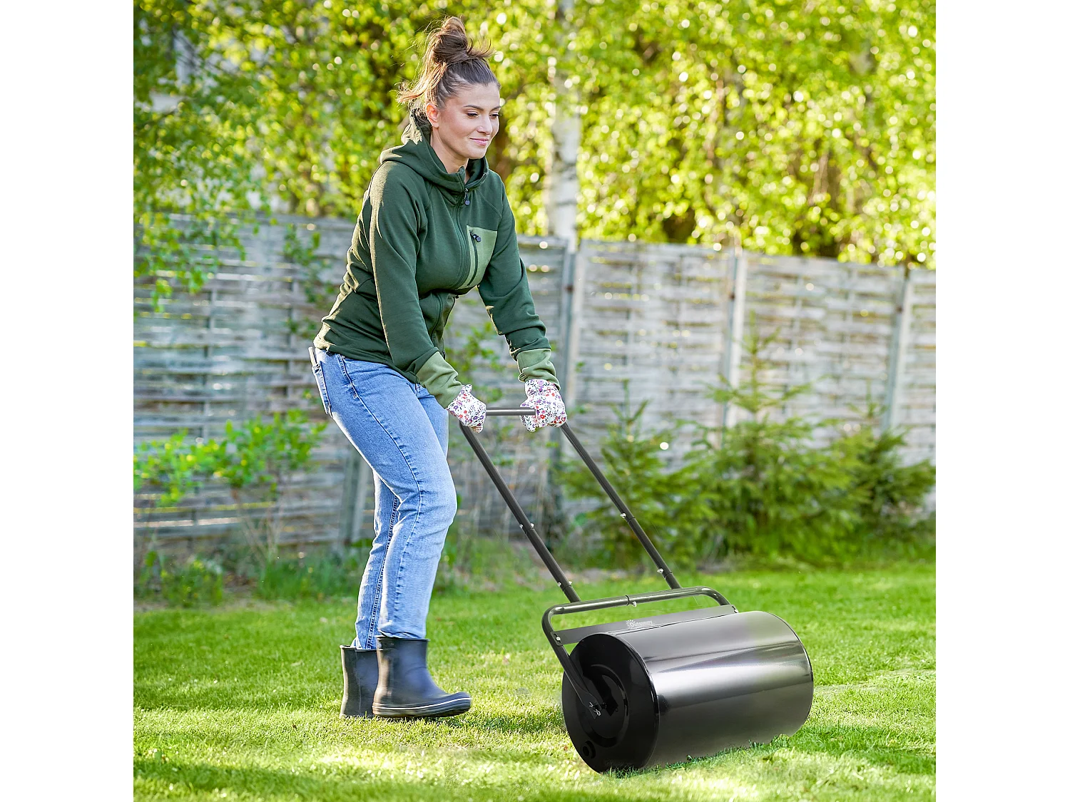 Rullo da giardino ø32x50 cm in metallo nero con serbatoio da 38l max
