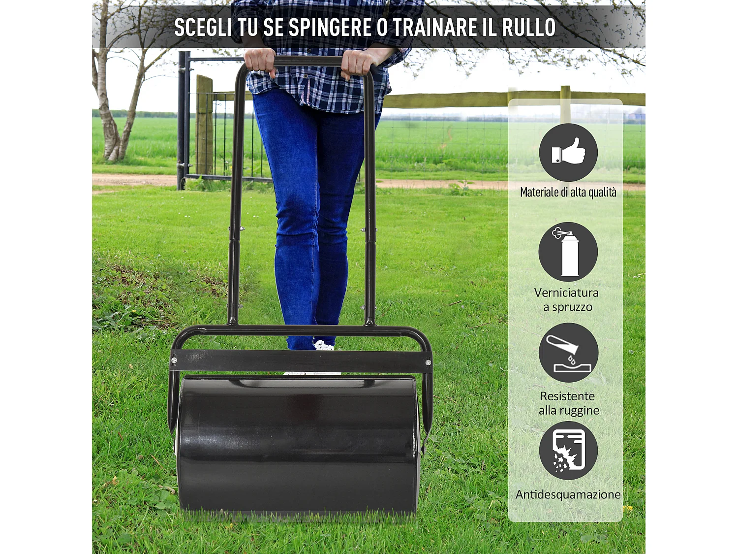 Rullo da giardino ø32x50 cm in metallo nero con serbatoio da 38l max