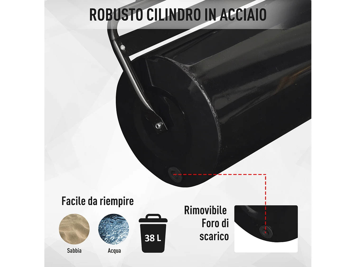 Rullo da giardino ø32x50 cm in metallo nero con serbatoio da 38l max