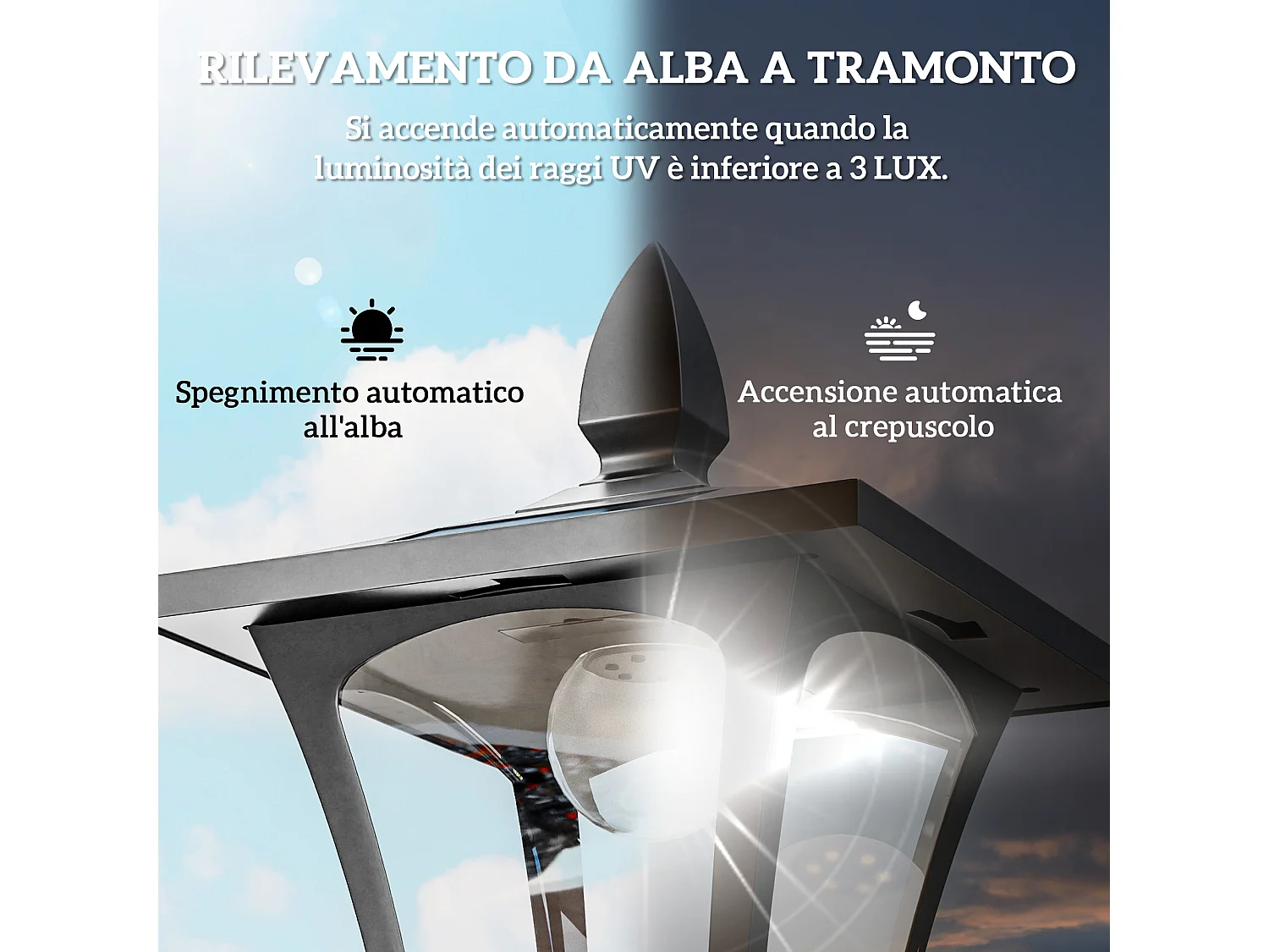 Lampione da giardino led energia solare con accensione automatica