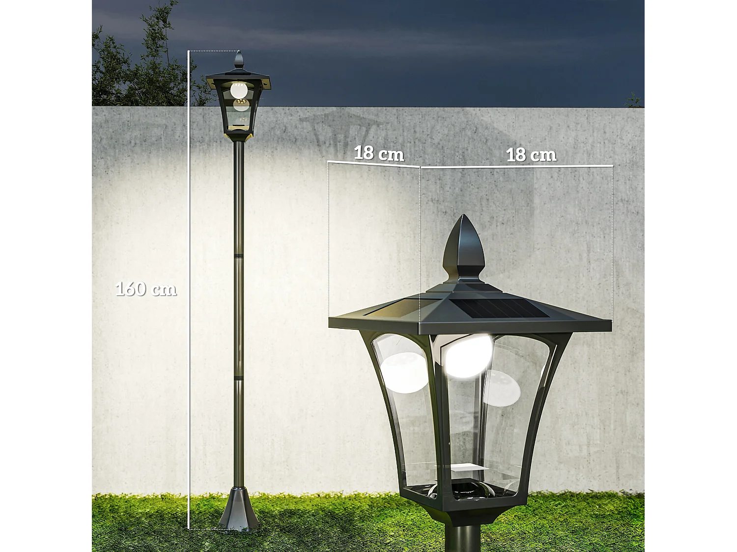 Lampione da giardino led energia solare con accensione automatica