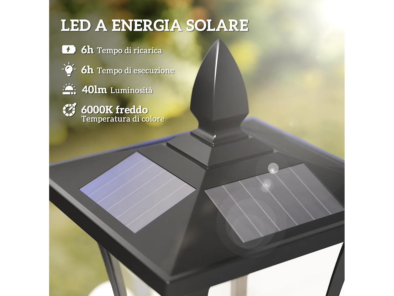 Lampione da giardino led energia solare con accensione automatica