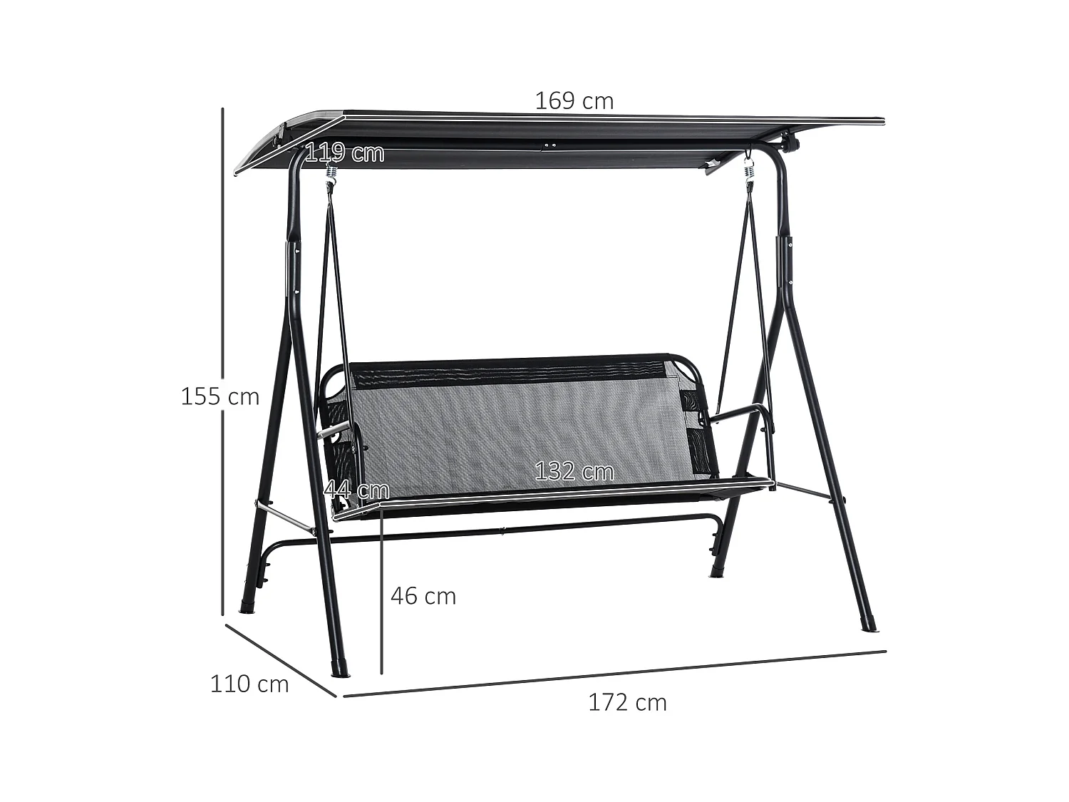 Dondolo da giardino 2 posti con tettuccio parasole regolabile