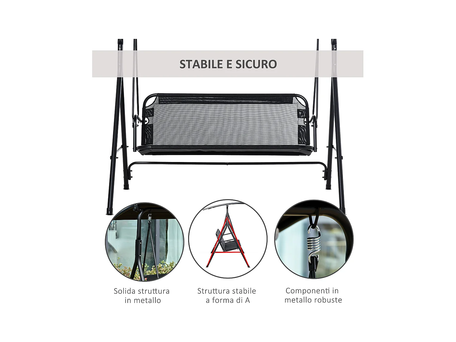 Dondolo da giardino 2 posti con tettuccio parasole regolabile