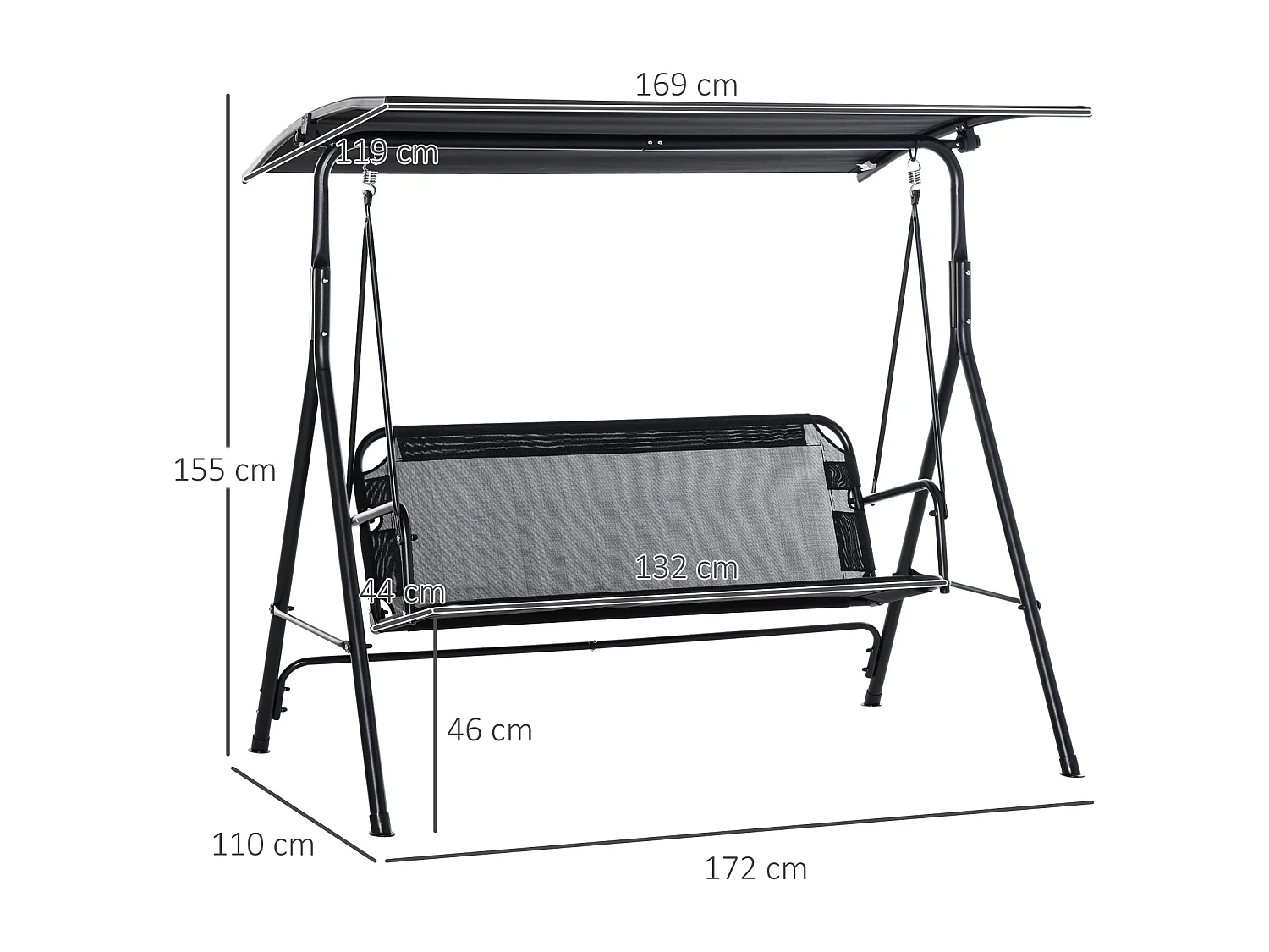 Dondolo da giardino 2 posti con tettuccio parasole regolabile